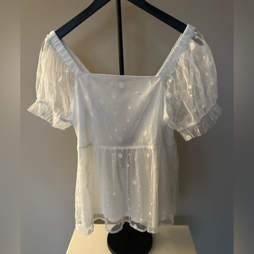 Elegant White Sheer Polka Dot Top